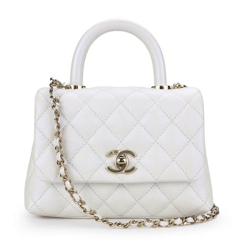 white chanel bag with handle|chanel small bag with handle.